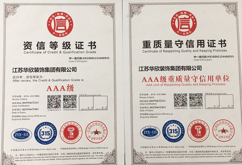 AAA級資信等級證書